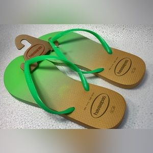 HAVAIANAS SLIM GRADIENT GREEN GOLD SANDALS flip flops sz 10.5